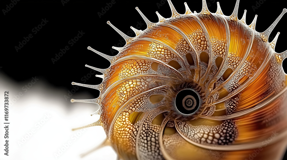 Aufkleber close up view of beautifully detailed nautilus shell showcasing intricate patterns and textures, evo