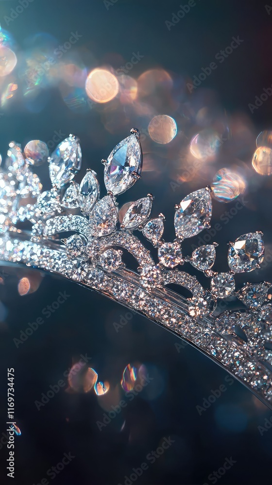 Poster sparkling tiara with shimmering gemstones and soft bokeh background