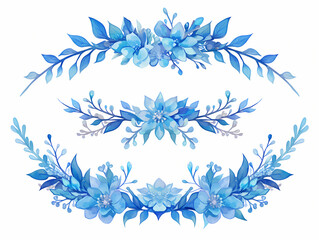 Elegant watercolor blue floral arrangements, perfect for invitations or decorations. Delicate blooms and leaves create a serene and sophisticated design.