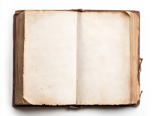 Antique book with aged, creamy pages open wide.  The weathered leather cover adds to its vintage charm.