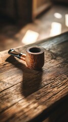 Cozy Wooden Pipe on Rustic Table with Soft Natural Light