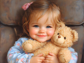 Baby Girl with Her Teddy Bear