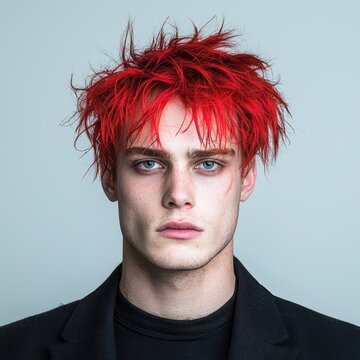 Stylish young man with bright red spiky hair