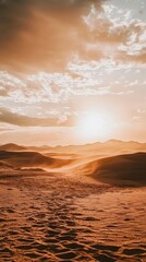 Fototapeta premium Serene Sunset Over Rolling Sand Dunes in Desert Landscape