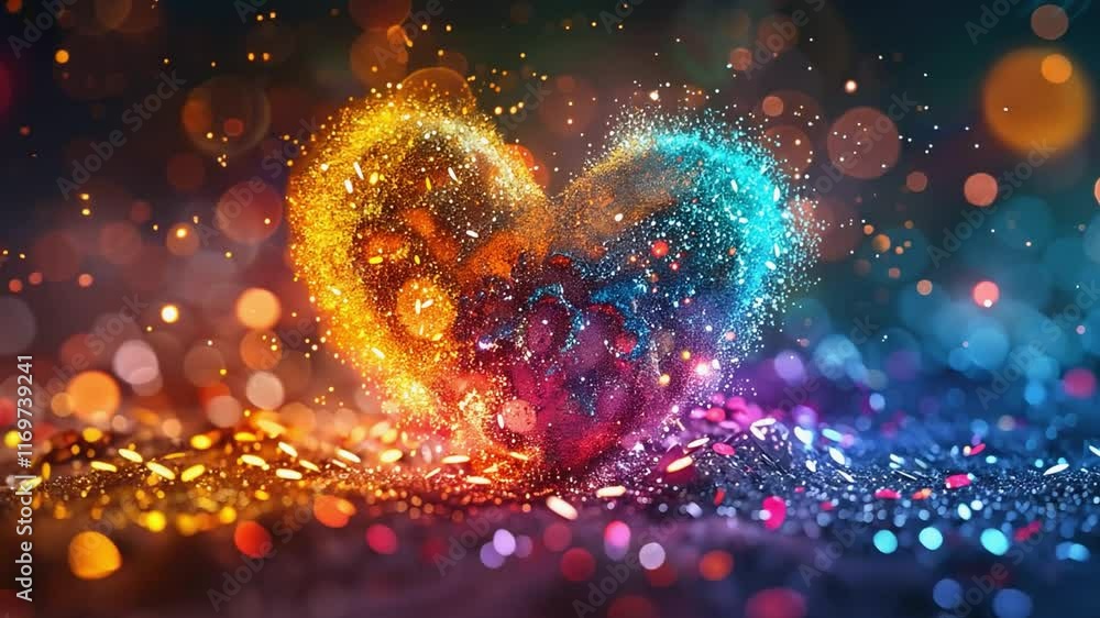 Poster this vibrant heart shape made of sparkling particles sets a dreamy mood perfect for valentines day.