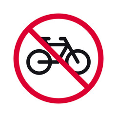 Red circle with diagonal red slash over black bicycle silhouette.  No bicycles allowed.
