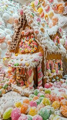 Naklejka premium Colorful Gingerbread House Decorated with Candy and Icing Details