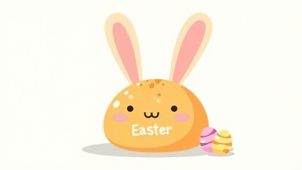 Fototapeta premium Cute easter bunny shaped bread with colorful eggs, pastel colors, whimsical design, joyful easter celebration concept