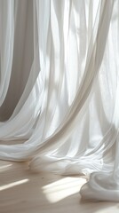 Soft White Sheer Curtains Draped on Sunlit Window in Minimalist Room