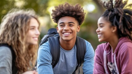Fototapeta premium Teens Discussing Mental Health in a Park Setting