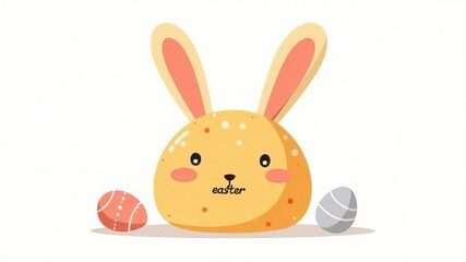 Fototapeta premium Cute easter bunny with eggs on white background, spring celebration and festive joy concept