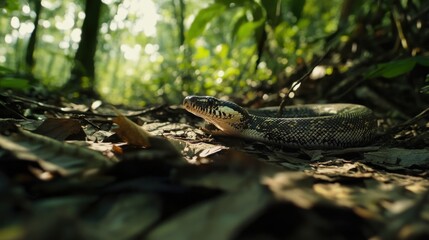 A python snake in a wooded area in Thailand. Real image