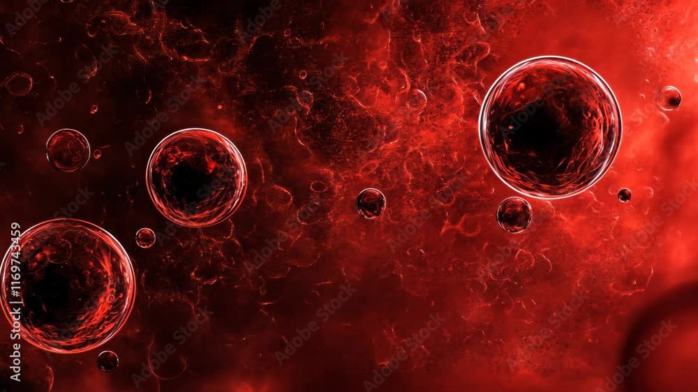 Poster red cells and bubbles display in a dynamic microscopic environment with abstract composition