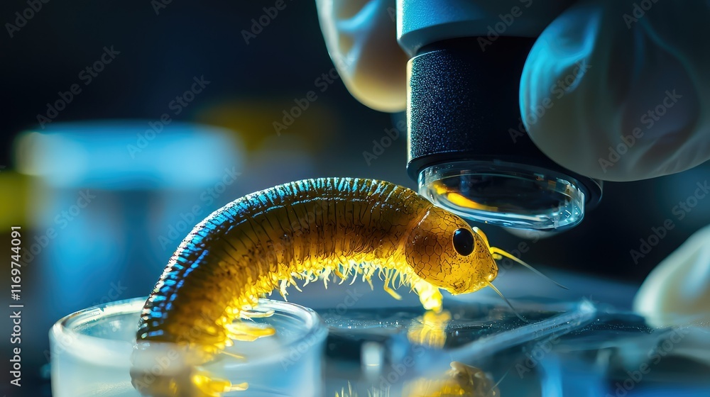 Aufkleber close-up of larva under microscope in laboratory setting