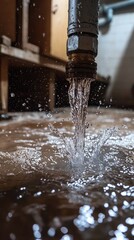 Water Splashes from Pipe in Indoor Environment with Reflections