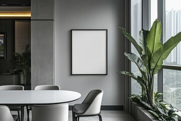 Modern office mockup poster, meeting room, city view.