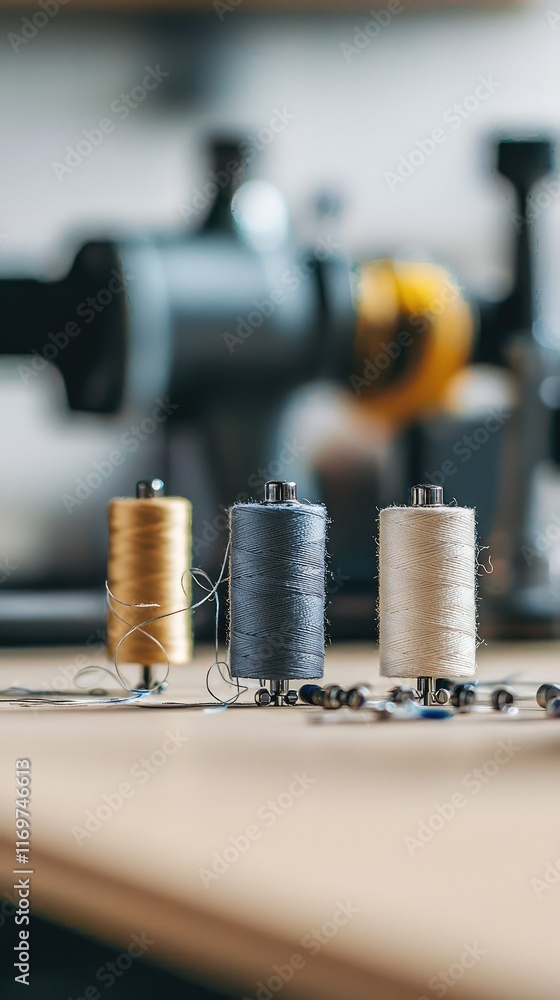 Poster spools of thread in various colors on a crafting table