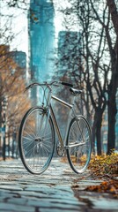 Fototapeta premium Stylish Bicycle on Urban Path with Towering Cityscape Background