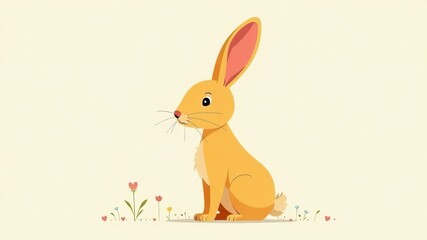 Fototapeta premium Cute cartoon easter bunny with flowers on pastel background celebrating spring and tradition concept of easter bunny