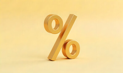 Golden percentage sign on yellow background

