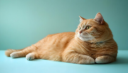 Obraz premium Studio shot of an overweight cat gazing sideways, a playful take on wellness and indoor life