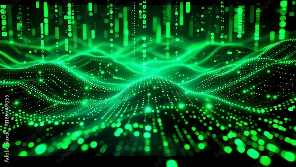 Poster abstract technology background for an exciting green presentation features dynamic geometric shapes 