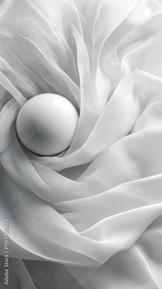 Poster white fabric swirls around an egg creating a soft, elegant composition in a serene setting