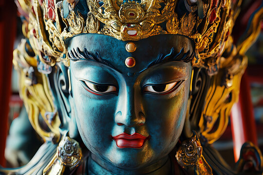 Green tara statue, a female buddha and important figure in tibetan buddhism, radiating serenity and spiritual wisdom