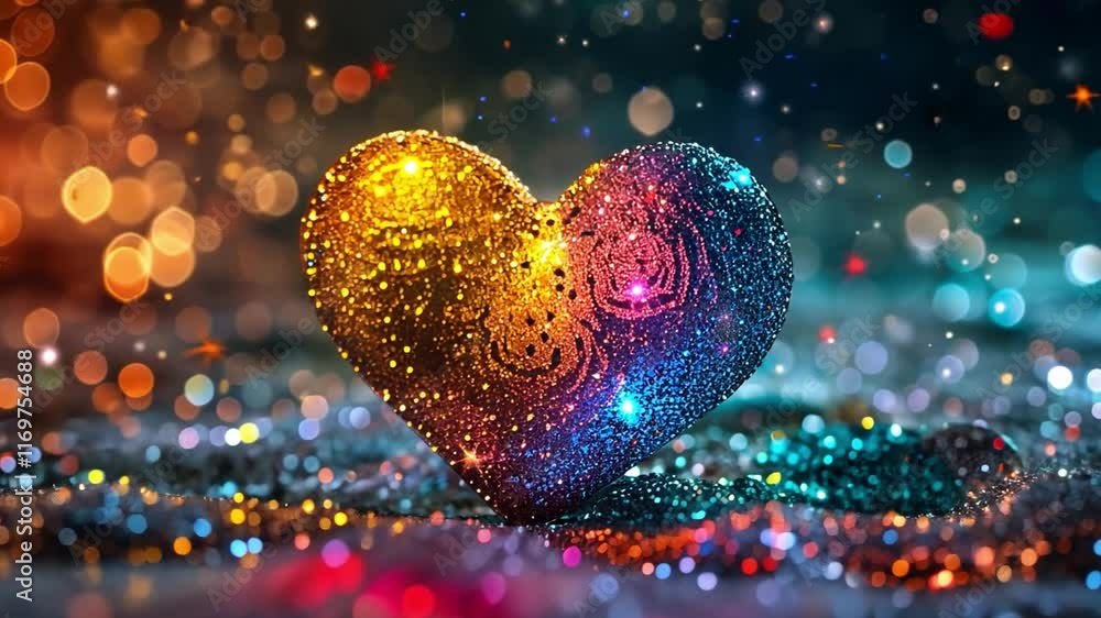 Poster this vibrant heart with colorful sparkles shines against a dreamy valentines backdrop.