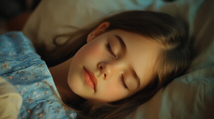 Obraz premium A serene portrait of a young girl peacefully sleeping, embodying relaxation and dreams.