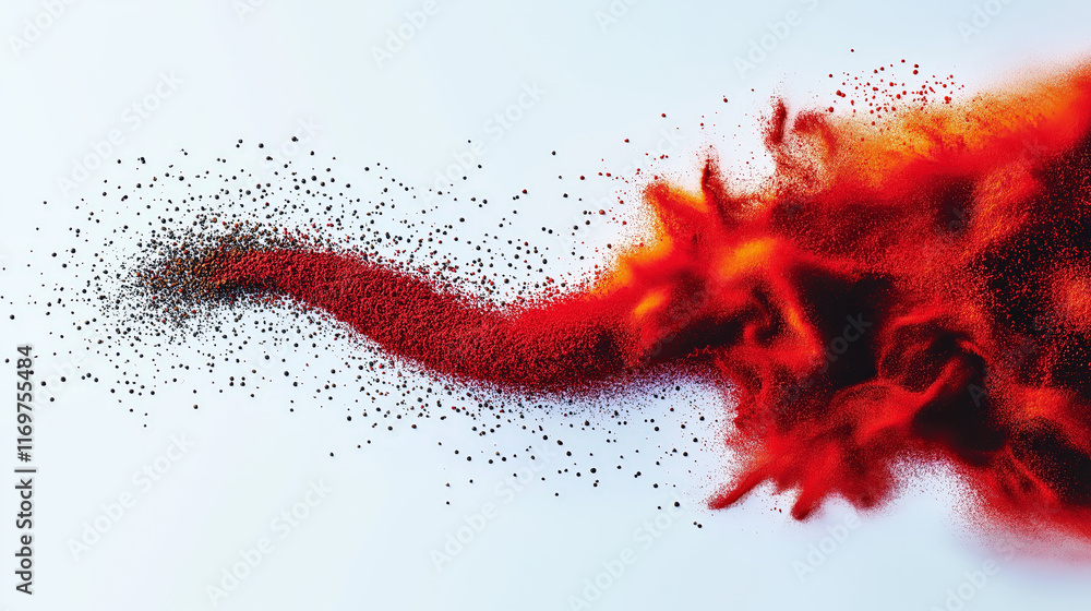 Poster vibrant red and black powder explosion creating dynamic abstract art