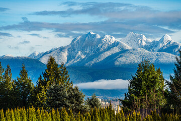 Golden Ears British Columbia Mountain Covered by Snow Viewing from Surrey British Columbia Canada