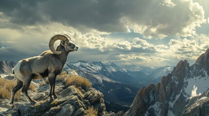 Naklejka premium Big Horned Mountain Sheep, AI generated image