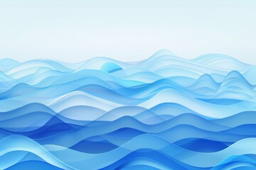 Fototapeta premium Abstract composition of layered blue waves on a white background. Digital illustration with a soft gradient effect representing ocean and water themes. 