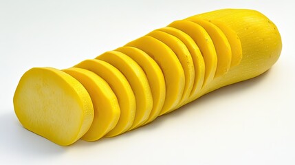 Sliced yellow squash isolated on white background.