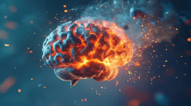 A striking concept art of a human brain bursting with knowledge and creativity, symbolizing the explosive potential of generative AI.