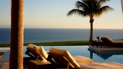 Relaxing by the Pool During Sunset at a Coastal Villa With Beautiful Ocean Views