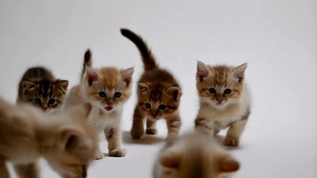 Cute kittens exploring a bright space with playful movements