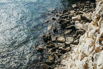 Beautiful view of the rocky beach in the Calanques.
