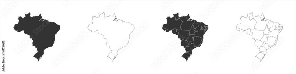 Poster brazil set of three maps - solid map, outline map and map highlighting administrative divisions. thr