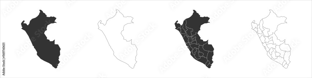 Poster peru set of three maps - solid map, outline map and map highlighting administrative divisions. three