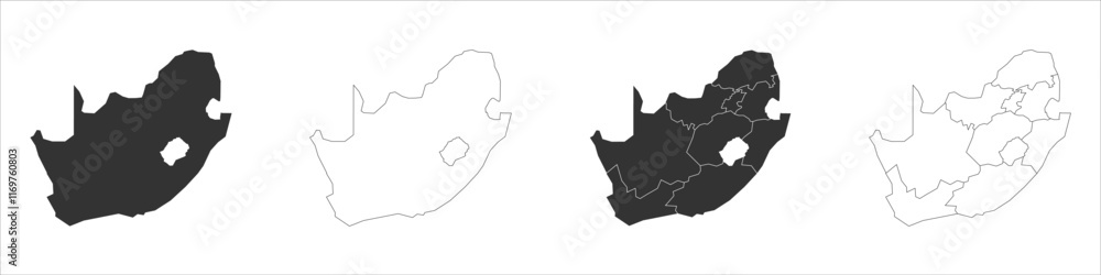 Poster south africa set of three maps - solid map, outline map and map highlighting administrative division