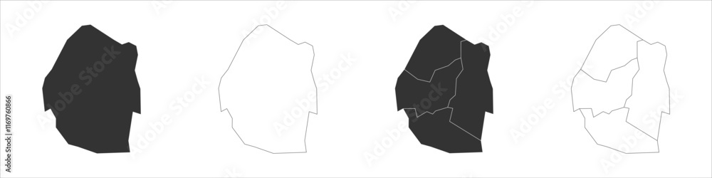 Poster eswatini set of three maps - solid map, outline map and map highlighting administrative divisions. t