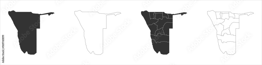 Poster namibia set of three maps - solid map, outline map and map highlighting administrative divisions. th