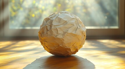 Abstract Paper Sphere on Wooden Surface