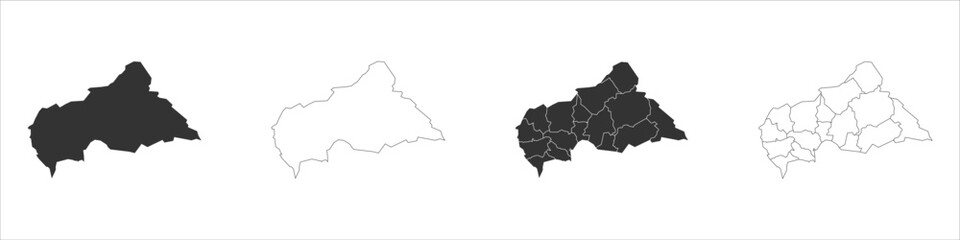 Fototapeta premium Central African Republic set of three maps - solid map, outline map and map highlighting administrative divisions. Three distinct maps illustrate various representations of a geographical area.