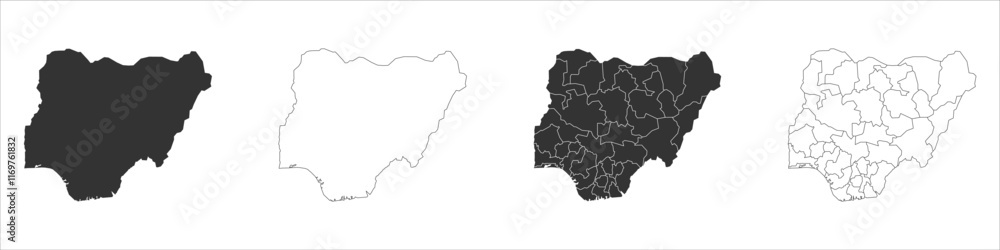 Poster nigeria set of three maps - solid map, outline map and map highlighting administrative divisions. th