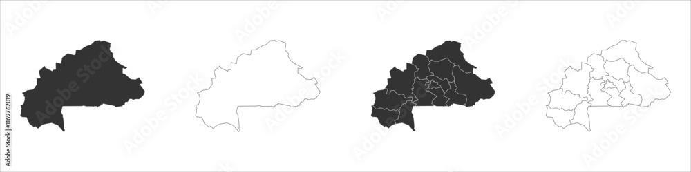 Poster burkina faso set of three maps - solid map, outline map and map highlighting administrative division
