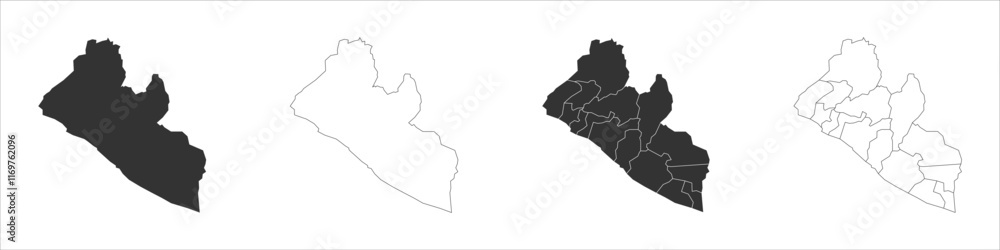 Poster liberia set of three maps - solid map, outline map and map highlighting administrative divisions. th