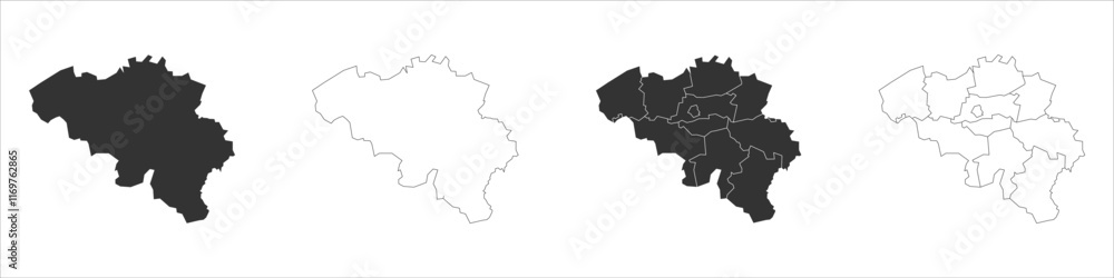 Poster belgium set of three maps - solid map, outline map and map highlighting administrative divisions. th